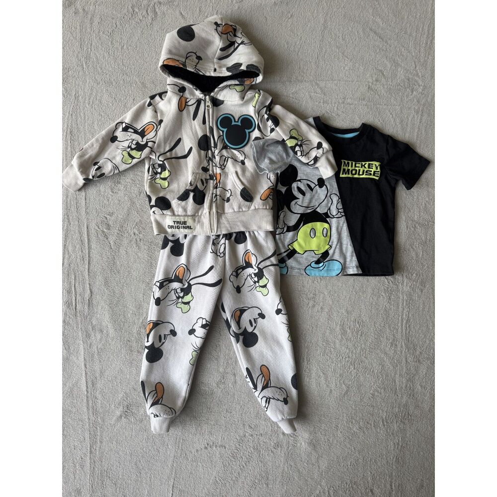 Disney Mickey & Friends 3pc Fleece Set Jacket Jogger T-shirt Boys 3T Mickey
